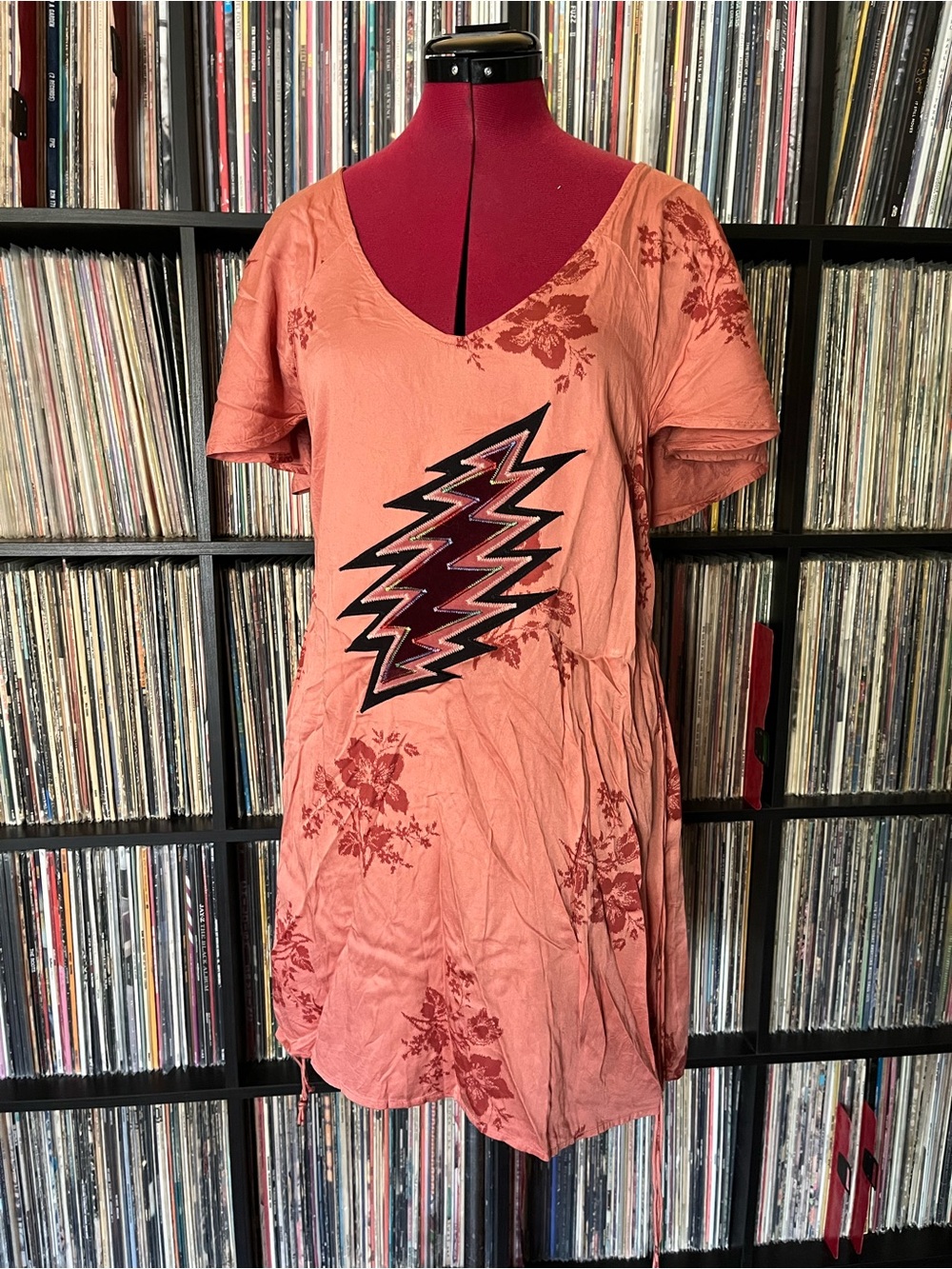 Open back Stealie bolt floral Tunic hibiscus Grateful Co. Dead Velveteen - Picture 4 of 7